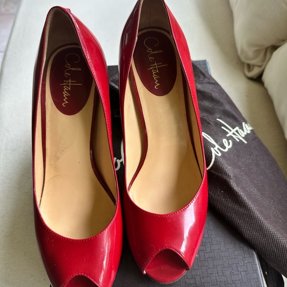 Cole Haan Women's Red Peep Toe Pumps - Picture 7 of 14